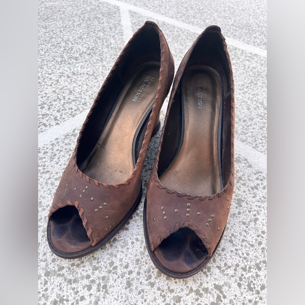 Brown Peep-Toe Leather Heels- Kenneth Cole